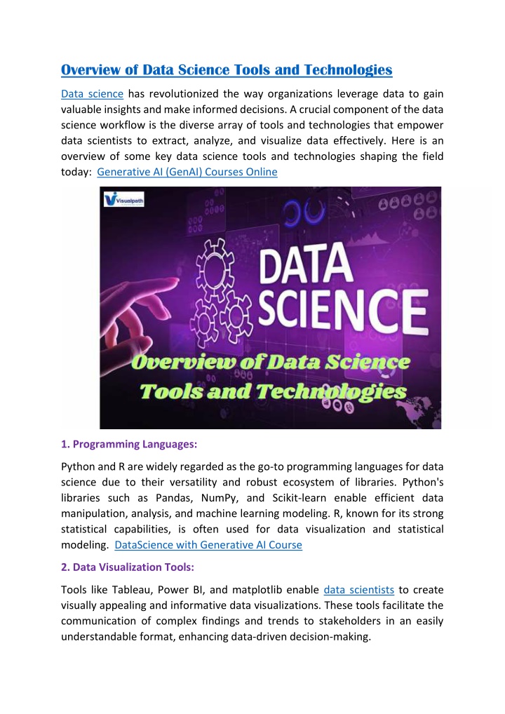 overview of data science tools and technologies