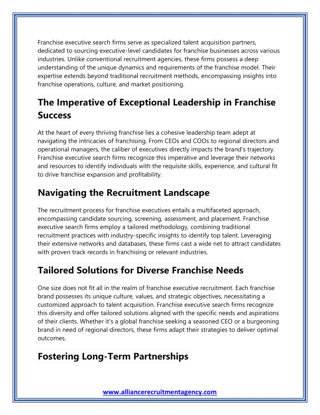 franchise executive search firms serve