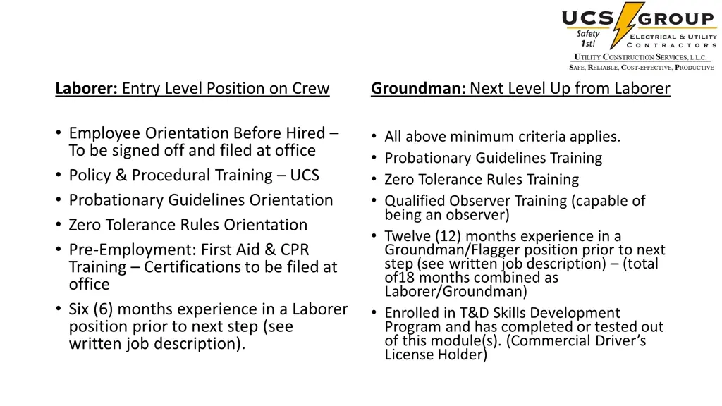 laborer entry level position on crew