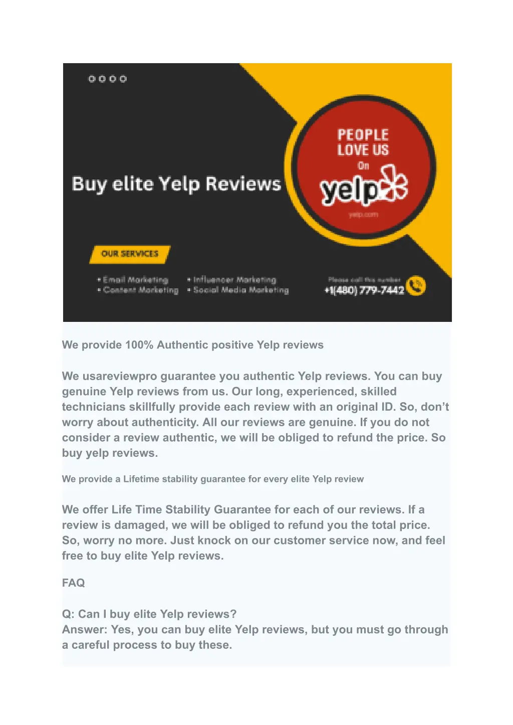 we provide 100 authentic positive yelp reviews