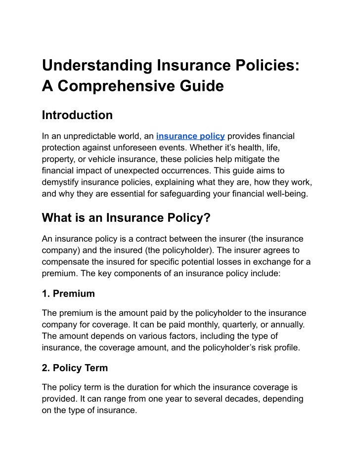 understanding insurance policies a comprehensive