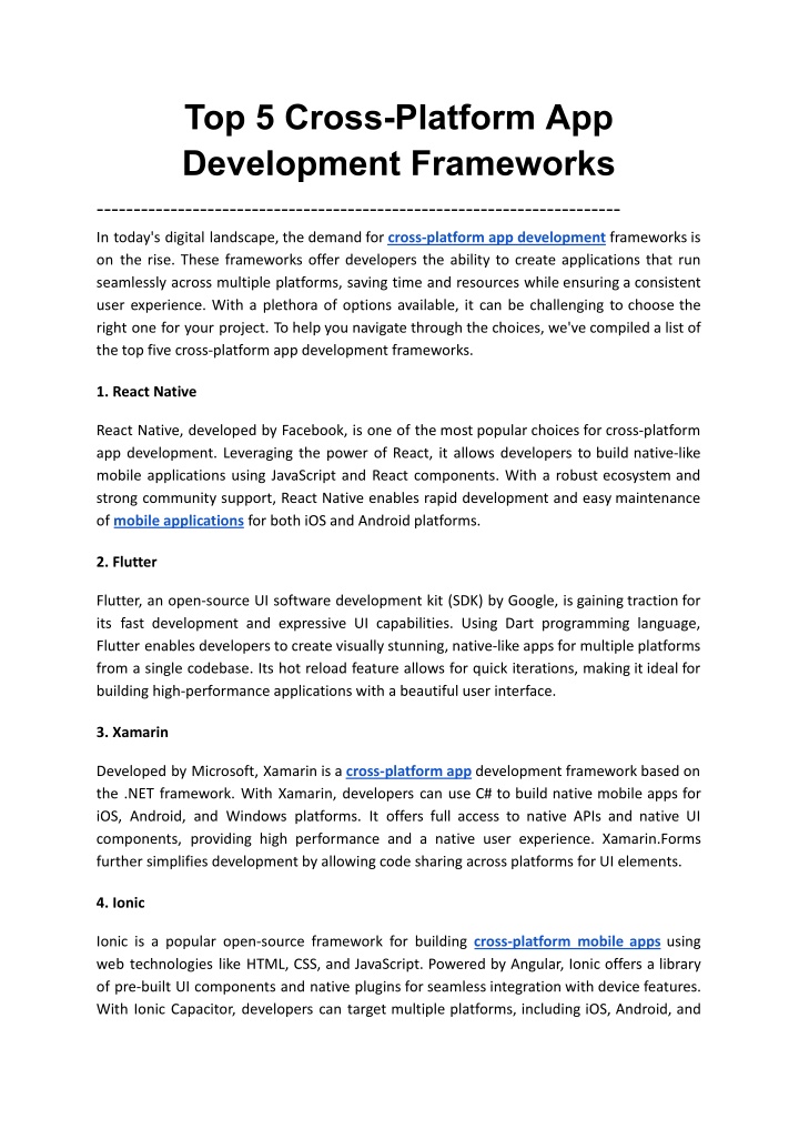 top 5 cross platform app development frameworks