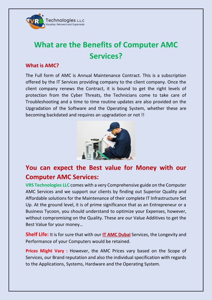 what are the benefits of computer amc services