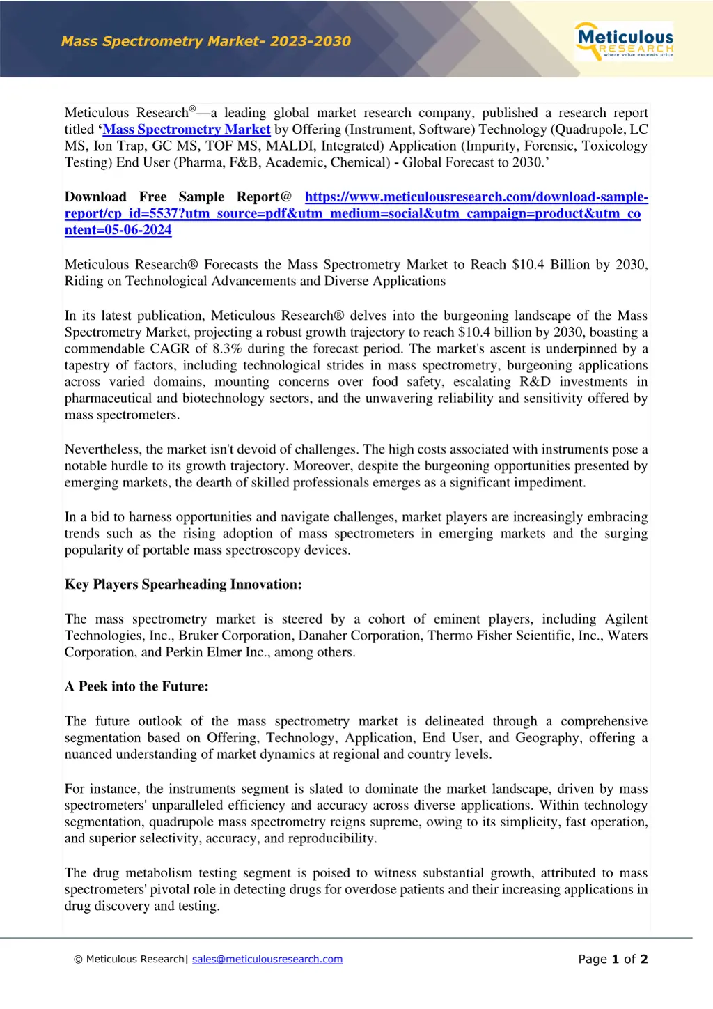 mass spectrometry market 2023 2030