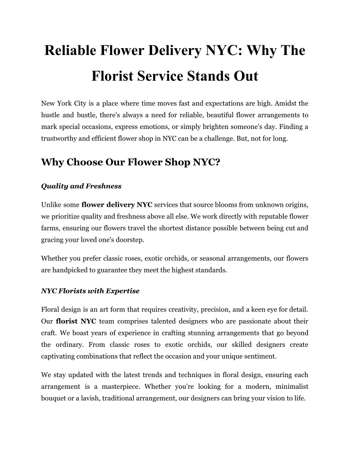 reliable flower delivery nyc why the