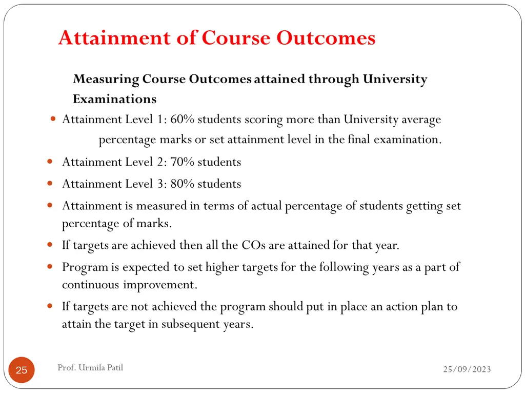 attainment of course outcomes