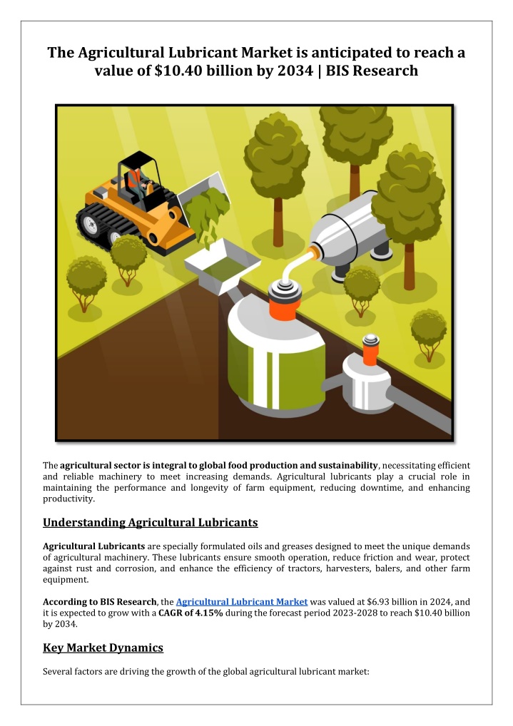 the agricultural lubricant market is anticipated