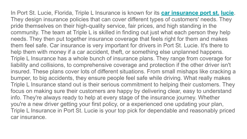 in port st lucie florida triple l insurance