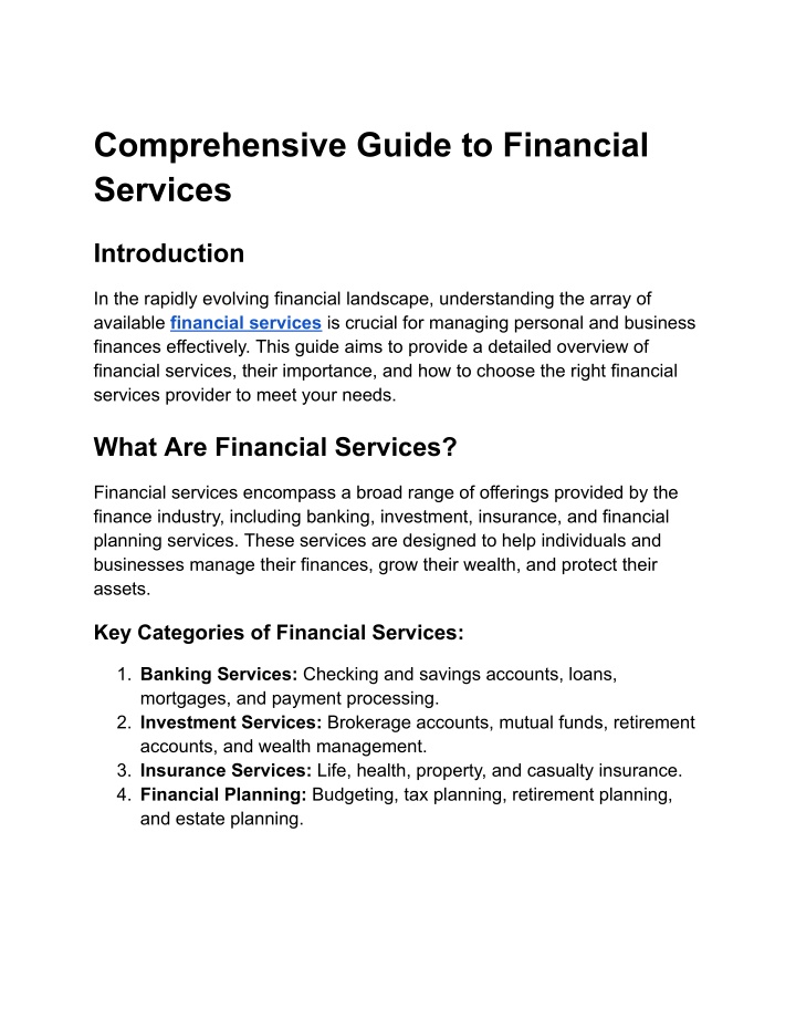 comprehensive guide to financial services